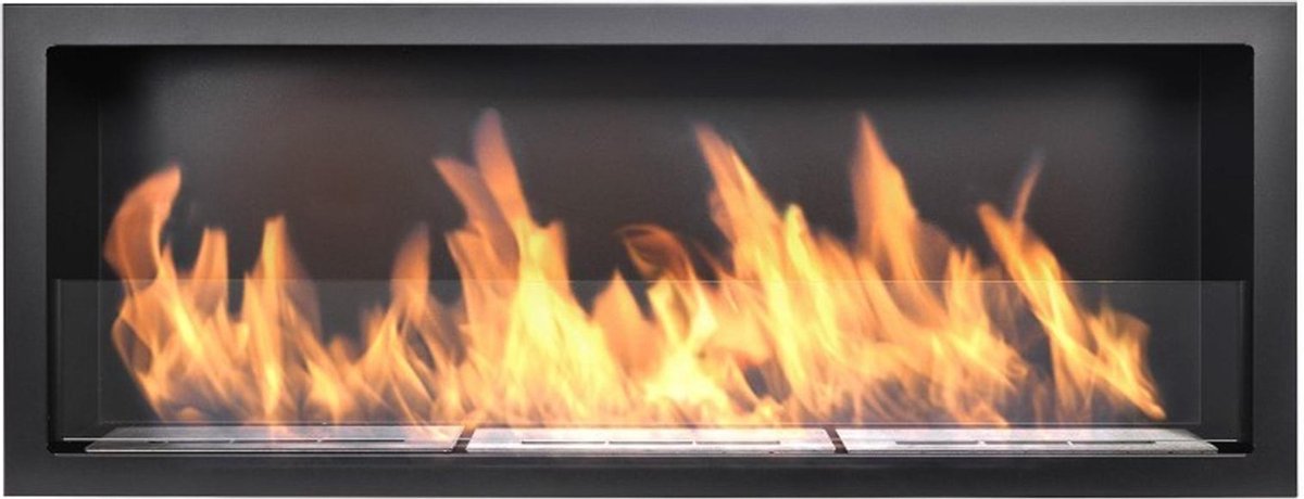 Sfeerhaard Bio Ethanol - Zwarte Bio Ethanol Open Haard S-Line 120 X 46 CM Met Glas bioethanolhaarden.com