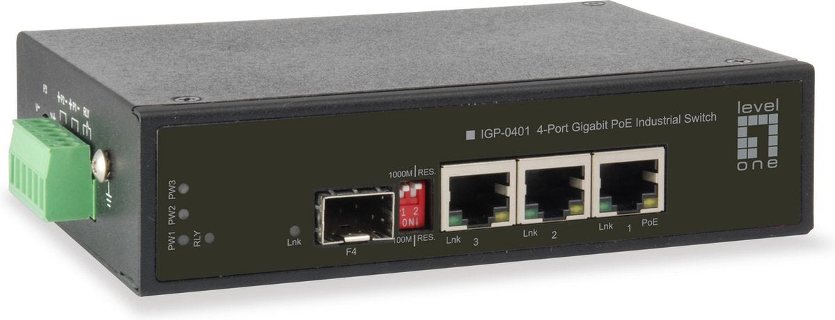 LevelOne IGP-0401 Gigabit Ethernet (10/100/1000) Zwart Power over Ethernet (PoE)