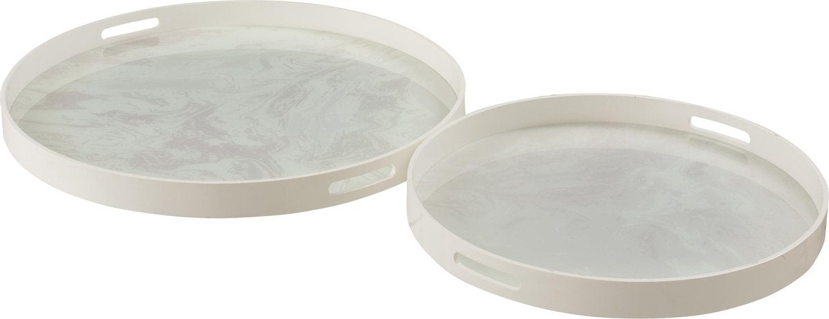 J-Line Set Van 2 Plateaus Marmer Effect Mdf/Glas Wit