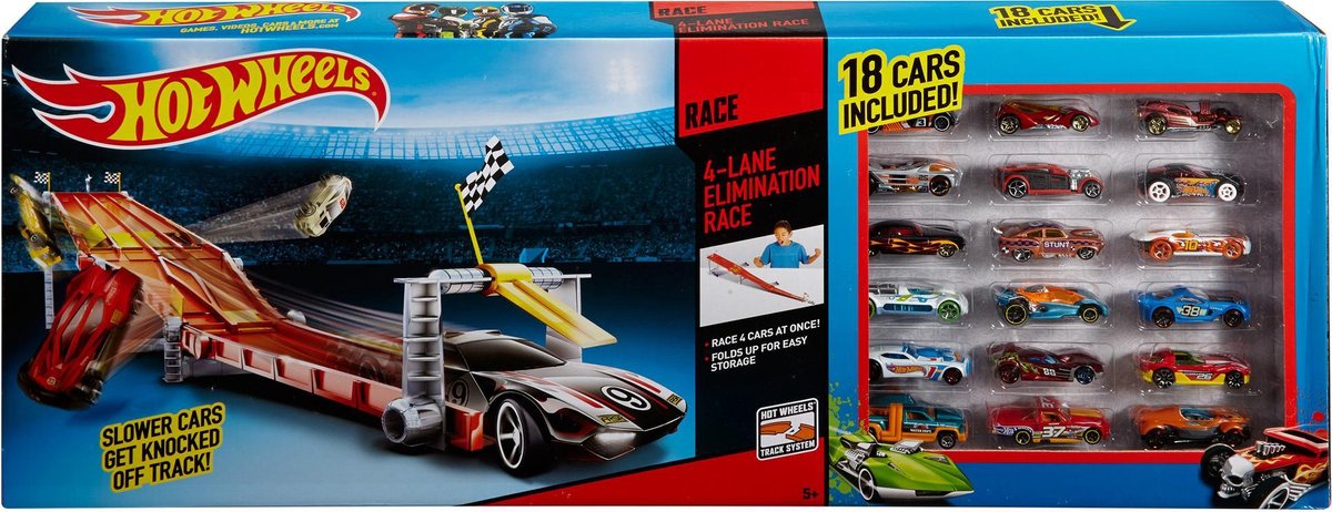 Hot Wheels 4-Baans Afval Race met 18 Auto's