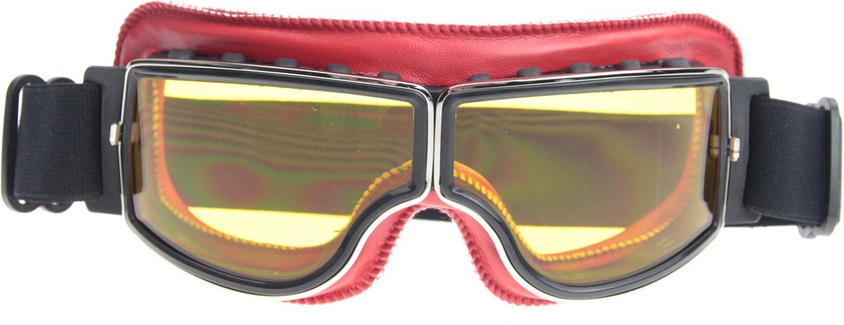 CRG rood leren cruiser motorbril - geel glas