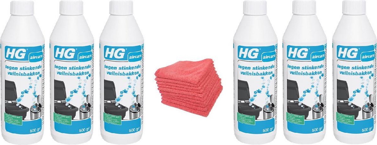 HG tegen stinkende vuilnisbakken Doos 6 Stuks + 10 Microvezeldoekjes