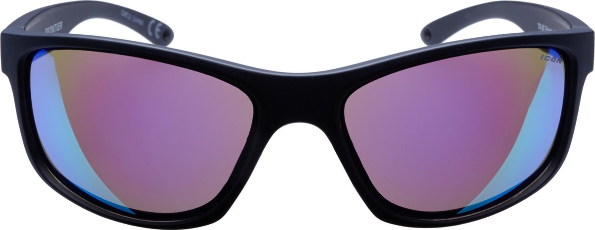 ICON Sport Zonnebril FRONTIER - Zwart montuur met rubber finish - Blauw spiegelende glazen - GEPOLARISEERD