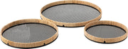 J-Line Set Van 3 Plateaus Rond Metaal/Rotan Zwart/Naturel