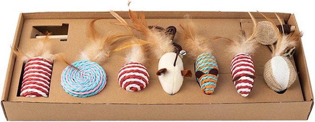 MELITE Luxe Kattenspeeltjes Set - 7 Speeltjes - Interactieve Kattenhengel