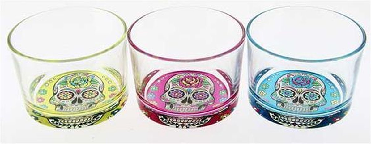 MEXICAN SKULL GLASS 230CC 3 ASSORTI SET3M71650