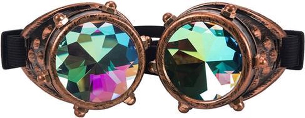 Steampunk bril caleidoscoop goggles - koper studs - bruin burning man