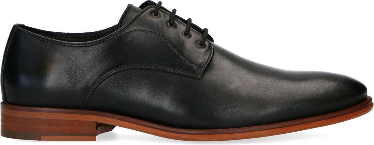Manfield - Heren - Zwarte leren veterschoenen - Maat 42