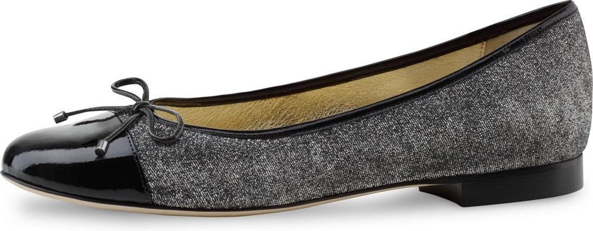 Glitter Ballerina's voor Dames – Zwart Lakleer – Zilver Brokaat – Feestelijke Instappers – Werner Kern Kay – Maat 40