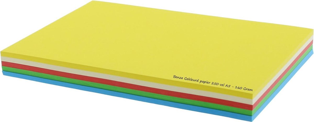 Benza Papier - Gekleurd Printpapier Hobbykarton 160 Gr. (Gram) A5 - Assorti