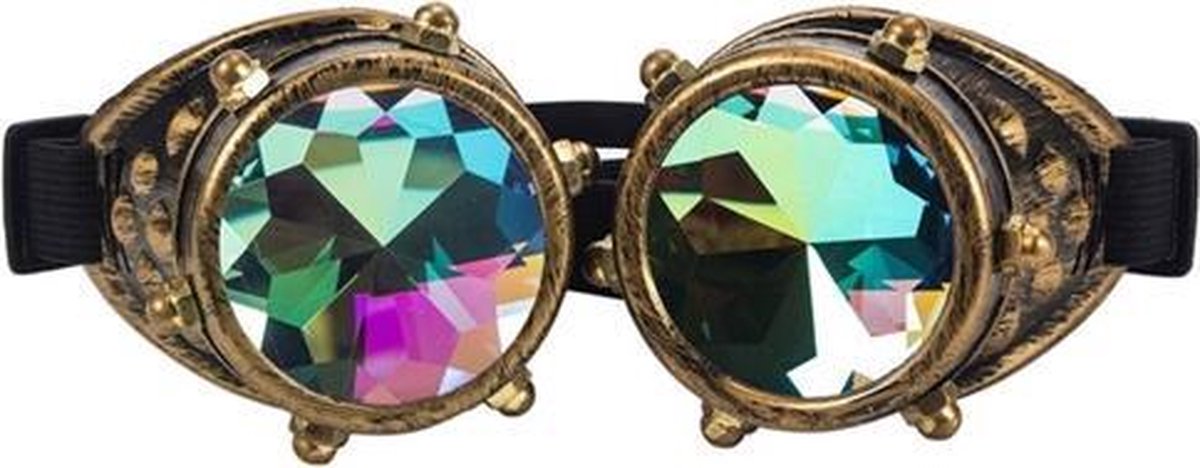 Steampunk bril caleidoscoop goggles - brons studs - goud burning man