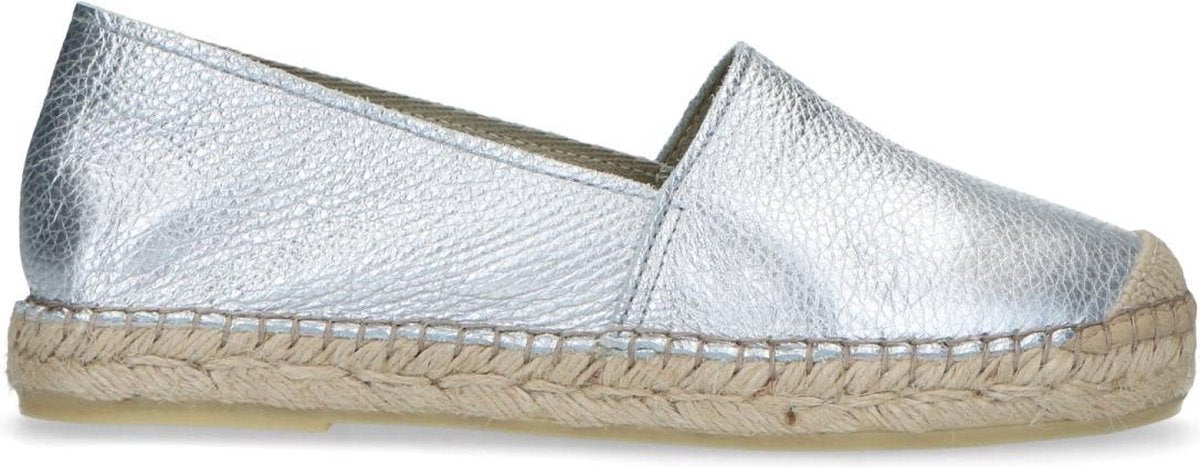 Manfield - Dames - Zilverkleurige leren espadrilles - Maat 37