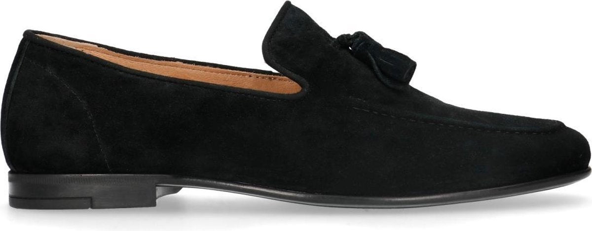 Manfield - Heren - Zwarte suède loafers met kwastjes - Maat 43