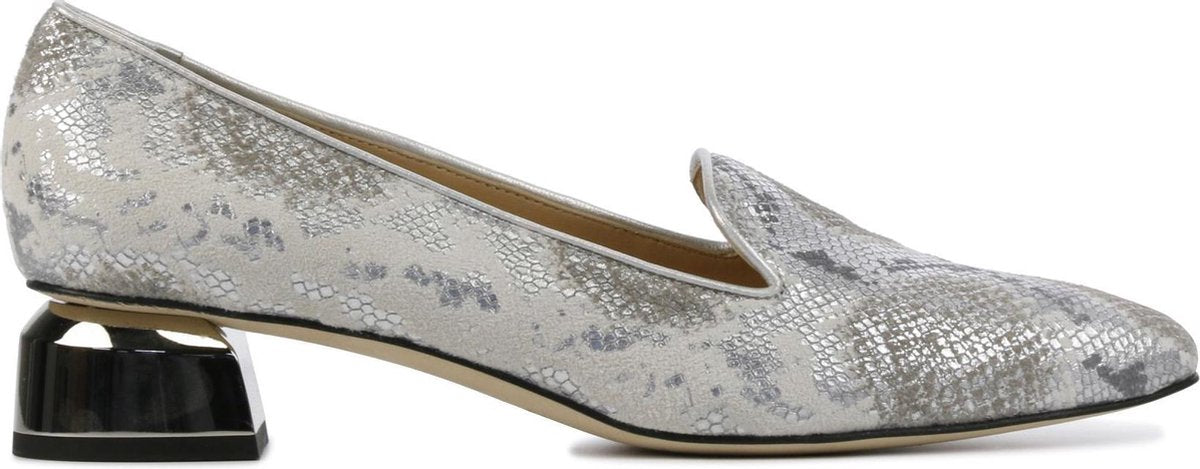 Brunate Vrouwen Leren Instapschoenen / Damesschoenen / Instapper 31796 - Zilver - Maat  39.5