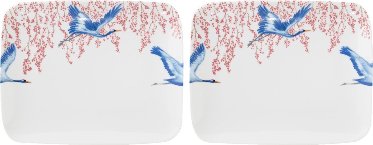Catchii Cherry Blossom & Lucky Cranes Sushischaal - 22 cm - Porselein - 2 stuks