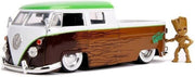 1963 Volkswagen Bus Pickup + Marvel Groot Figuur (Bruin/Wit/Groen) (25cm) 1/24 Jada - Modelauto - Schaalmodel - Model auto - Miniatuurautos - Miniatuur auto