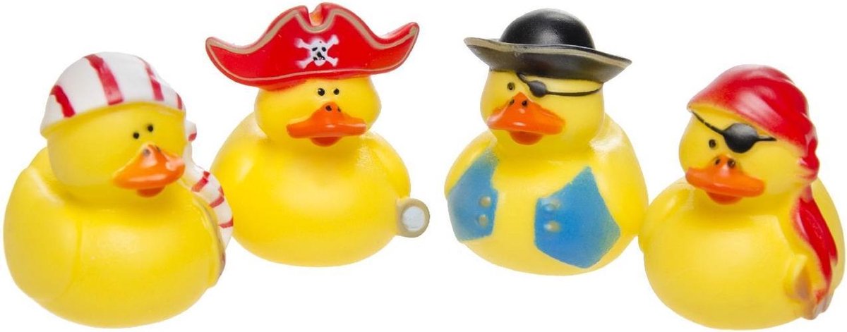 4x Badeend piraten badspeelgoed 5 cm - Speelgoed - Badspeeltjes - Badeendjes