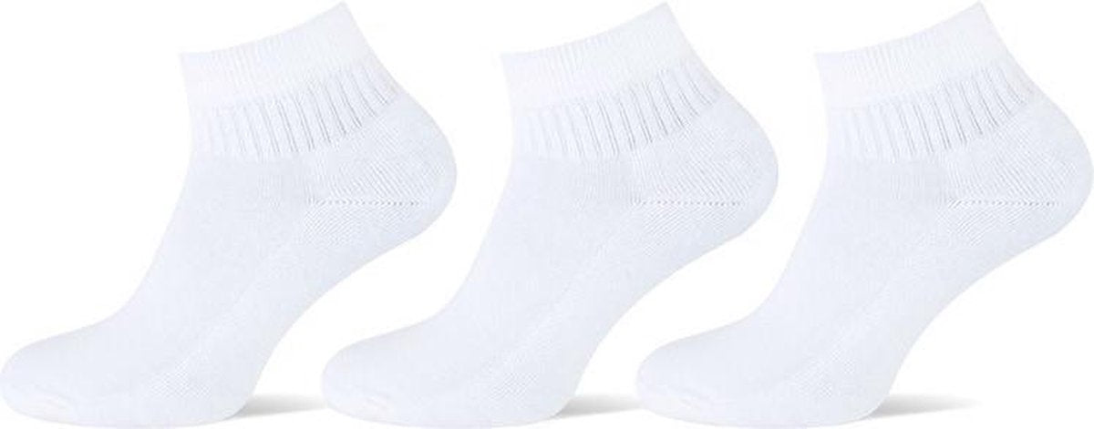Teckel katoenen sneaker sokken met badstof zool 3 paar wit 36-42