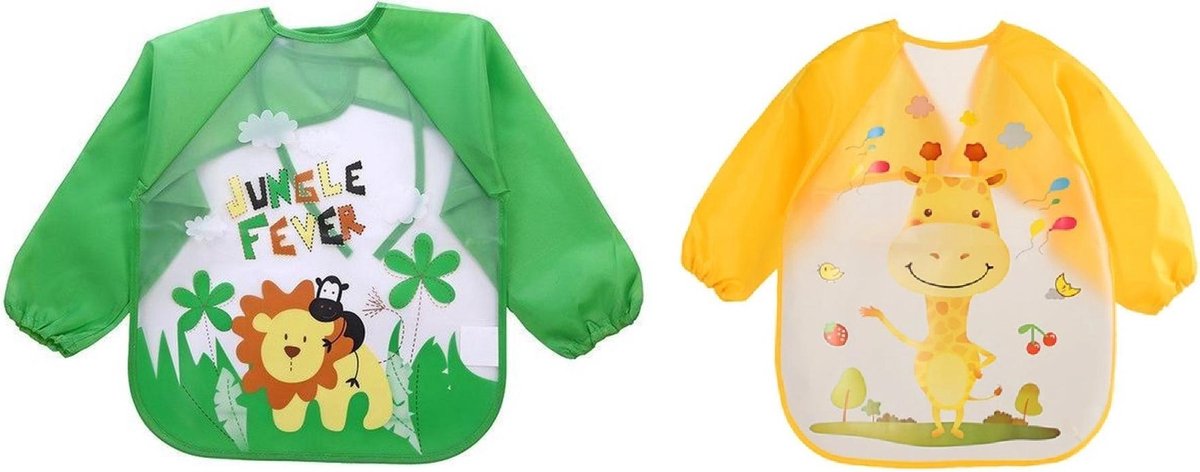 MINIIYOU® Slabber lange mouwen | Knutsel verf short | Giraf - Geel | Waterdicht - Waterproof | Baby en Peuter | Slabbetje