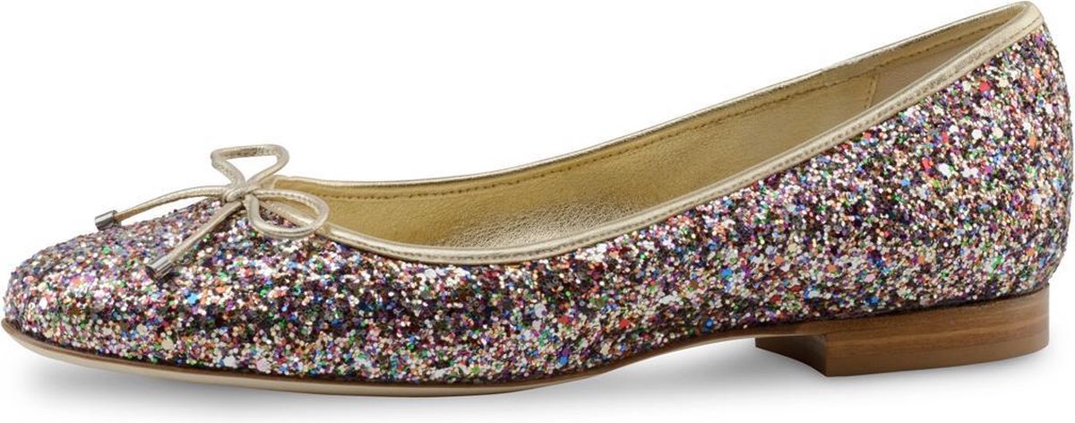 Dames Ballerina's van Glitter Brokaat – Roze en Goud – Instappers met Hakje – Werner Kern Candy – Maat 40