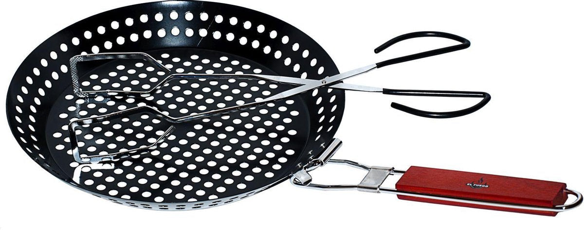 El Fuego Grillpan met RVS barbecue tang