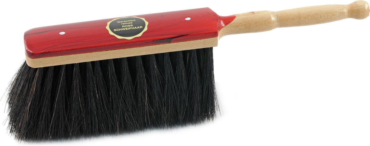 Rood gelakte zachte stoffer/handveger met zwart paardenhaar