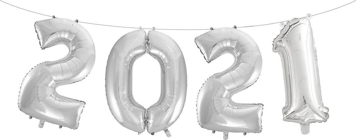 Tib Folieballon Cijfers 2021 106 Cm Zilver