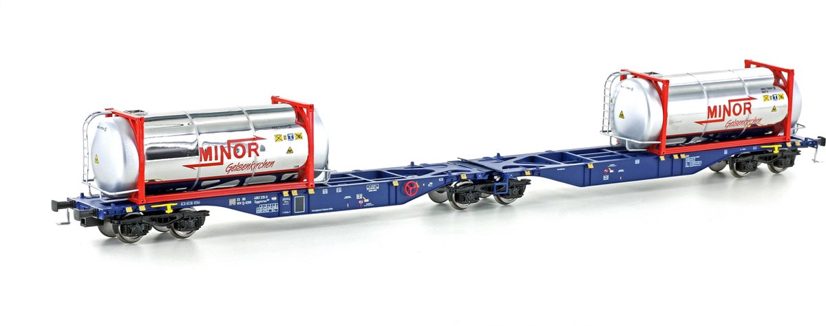 Mehano 58956 H0 containerwagen Sgmrss 90 blauw m. 2x MINOR tankcontainer