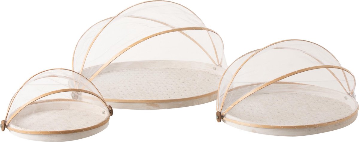 J-Line Set Van 3 Plateaus Met Vliegenbescherming Bamboe Wit