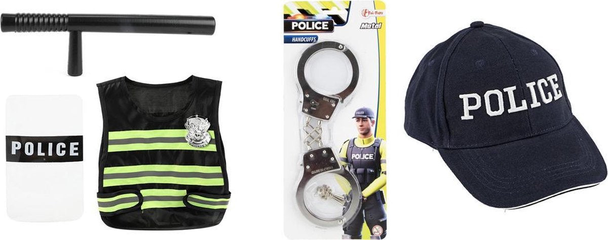 Politieset Zwart/geel 38 Cm met politiehesje