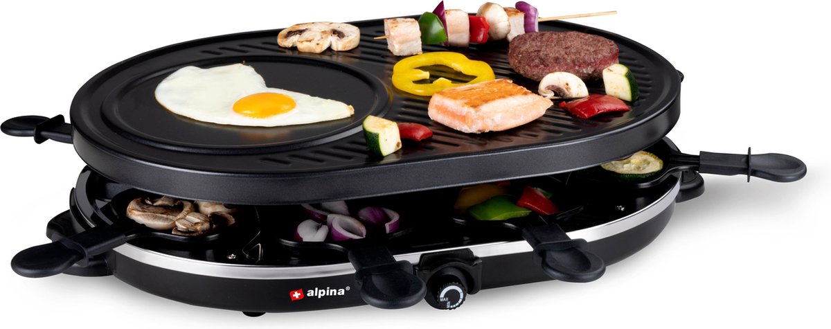 Alpina Gourmetstel - Bakplaat -  met Pannetjes en Spatels - 1200W - 8 Personen