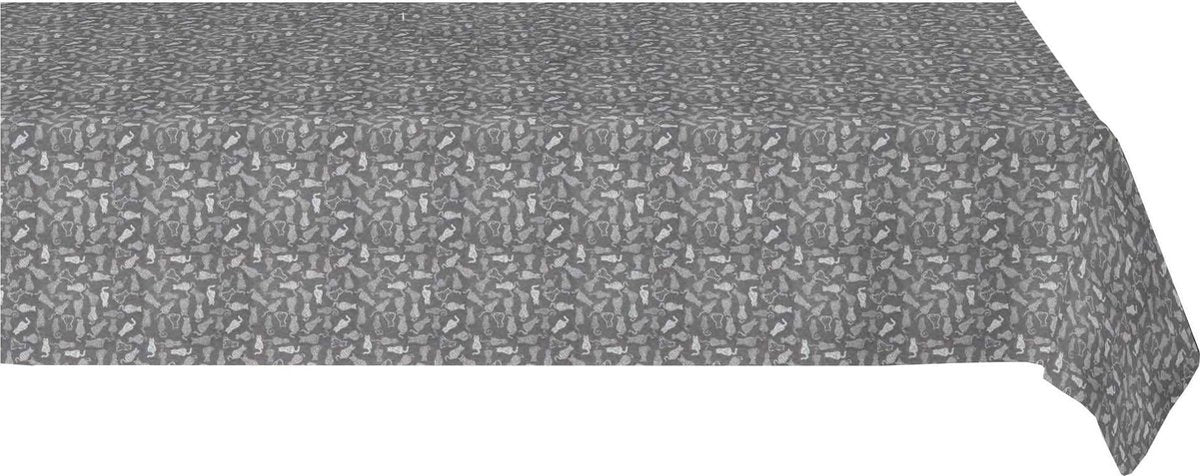 MixMamas Tafelkleed Gecoat Jacquard - 140 x 250 cm - Katten - Grijs