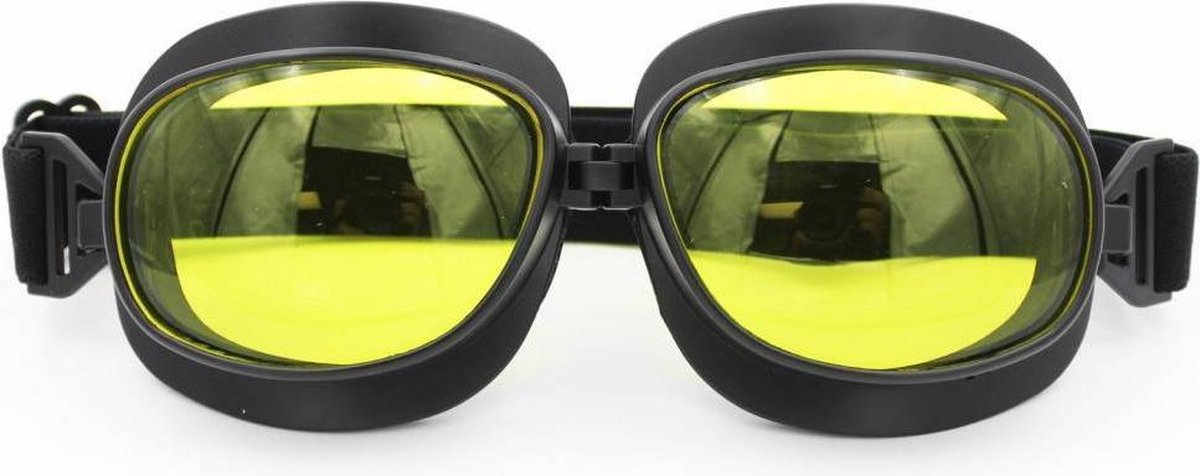 Zwarte vliegeniersbril geel glas
