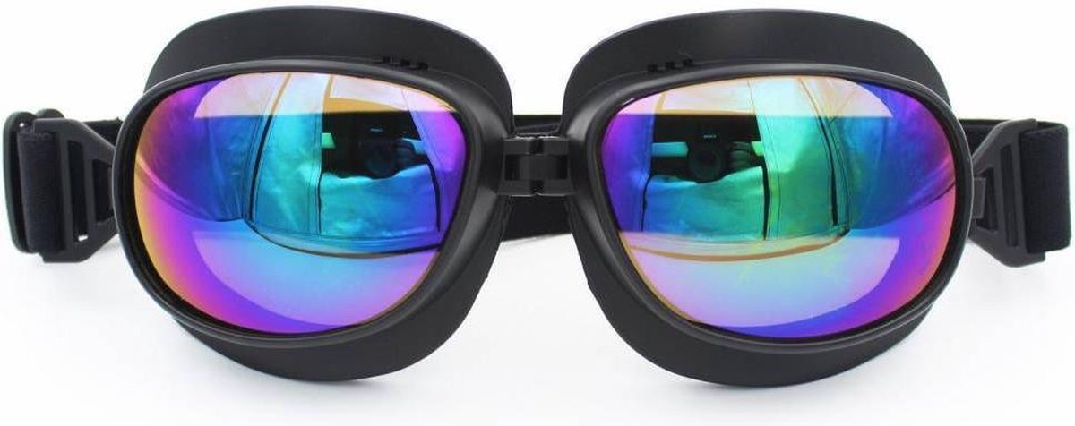 Zwarte vliegeniersbril multi kleur glas