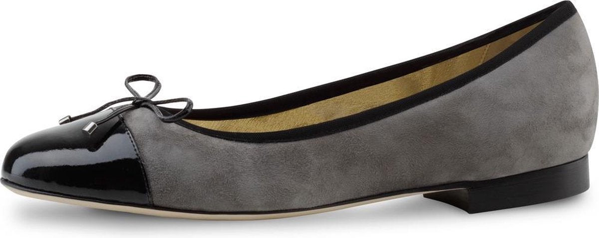 Dames Ballerina's met Hakje – Grijs Suède – Zwart Lakleer – Instapper – Werner Kern Mila – Maat 38