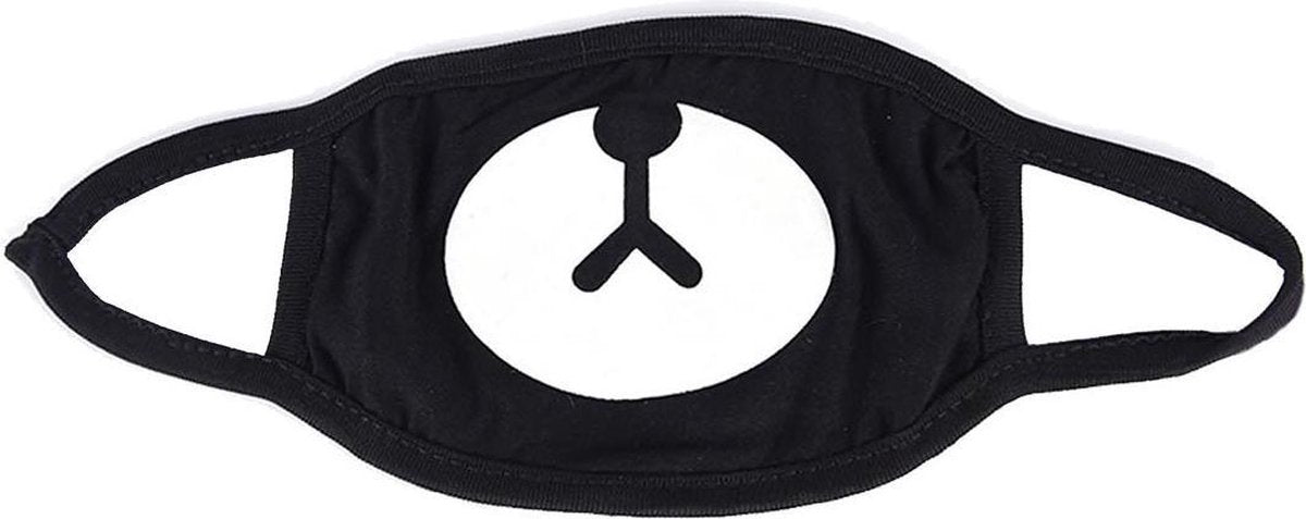 Set van 2 - Mondmasker \ Stofmasker \ Herbruikbaar Wasbaar Katoenen Mondkapje \ Schattig Beertje Opdruk Zonder Filter Zwart | Voor kinderen en volwassenen