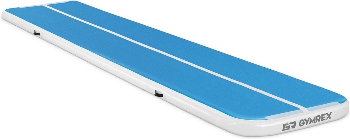 Gymrex Opblaasbare gymnastiekmat - 500 x 100 x 10 cm - 190 kg - blauw / wit
