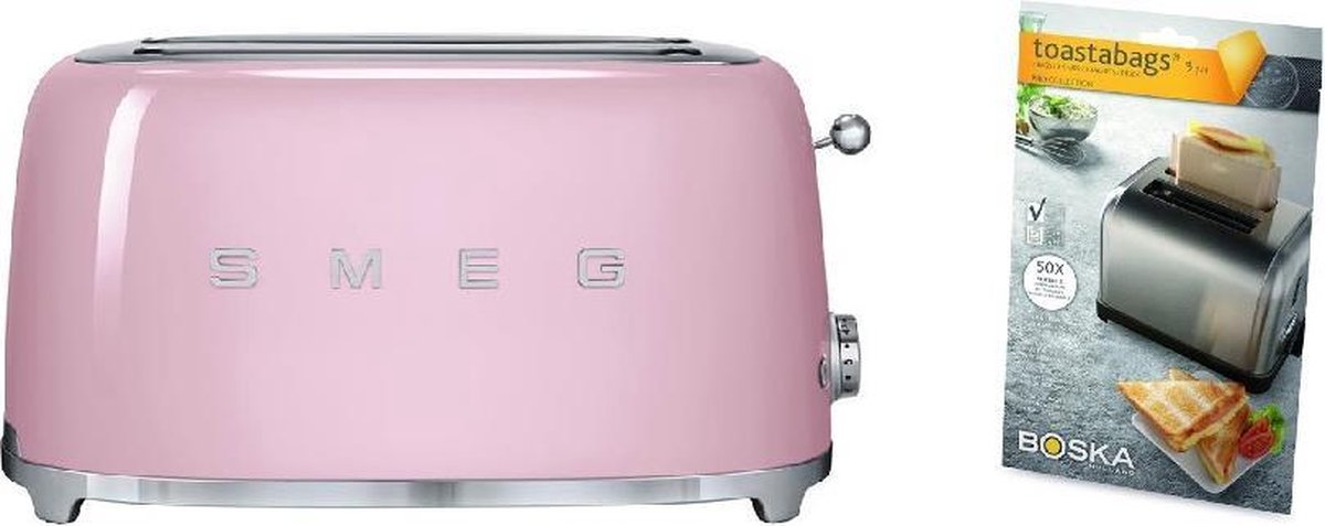 Smeg TSF01PKEU - Broodrooster - Roze + Boska Toastabags 3 stuks
