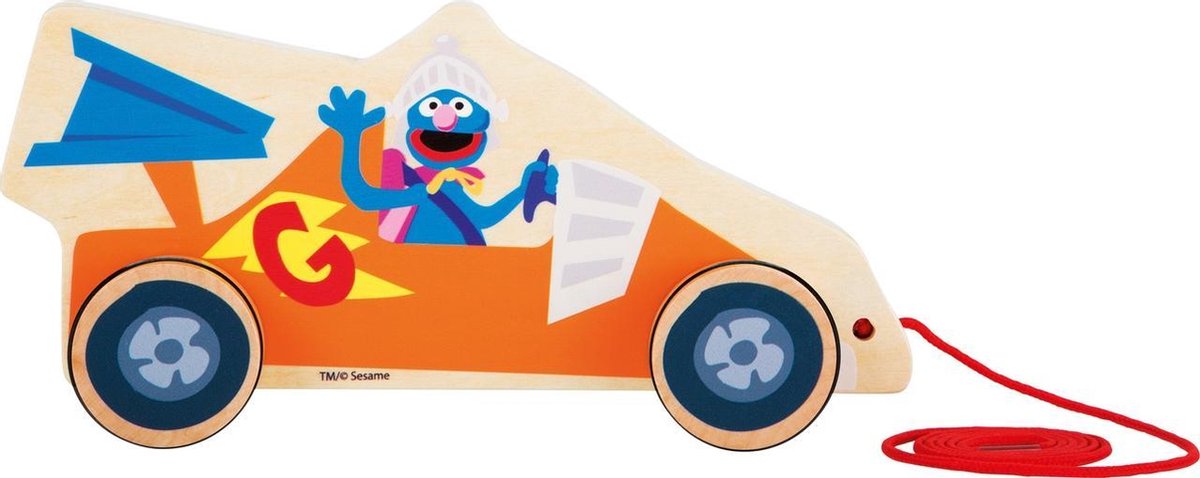 Trekfiguur hout - Sesamstraat speelgoed - Grover race auto - Houten speelgoed vanaf 1 jaar - FSC