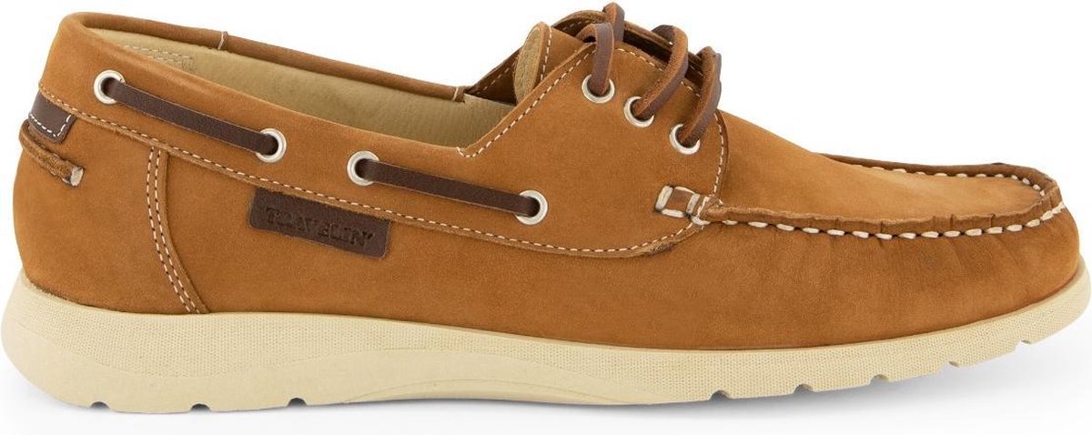 Travelin Seaport - Dames Instappers - Leren Moccasins met veter - Cognac - Maat 40