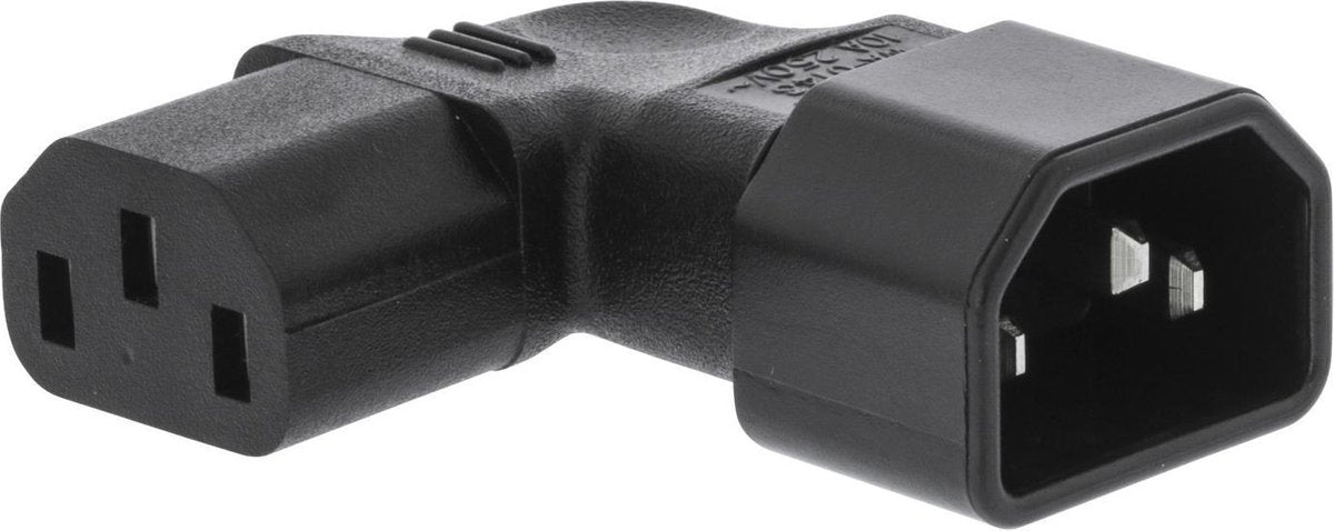 Voedingsconnector | IEC-320-C13 female - IEC-320-C14 male haaks links/rechts | Zwart