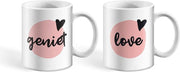 bijStip Espresso Senseo mok kopje Geniet en Love - Roze met Zwart - 175ml