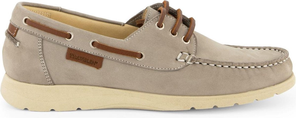 Travelin Seaport - Dames Instappers - Leren Moccasins met veter - Grijs - Maat 41