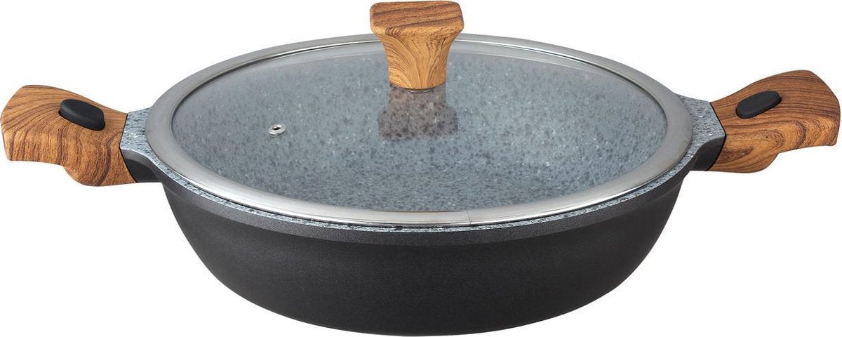 SCHÄFER | Serie Caro — Design Hapjespan met Deksel en Afneembare Handgrepen - Ovenbestendig - Ø 28 cm - Geschikt voor alle soorten platen