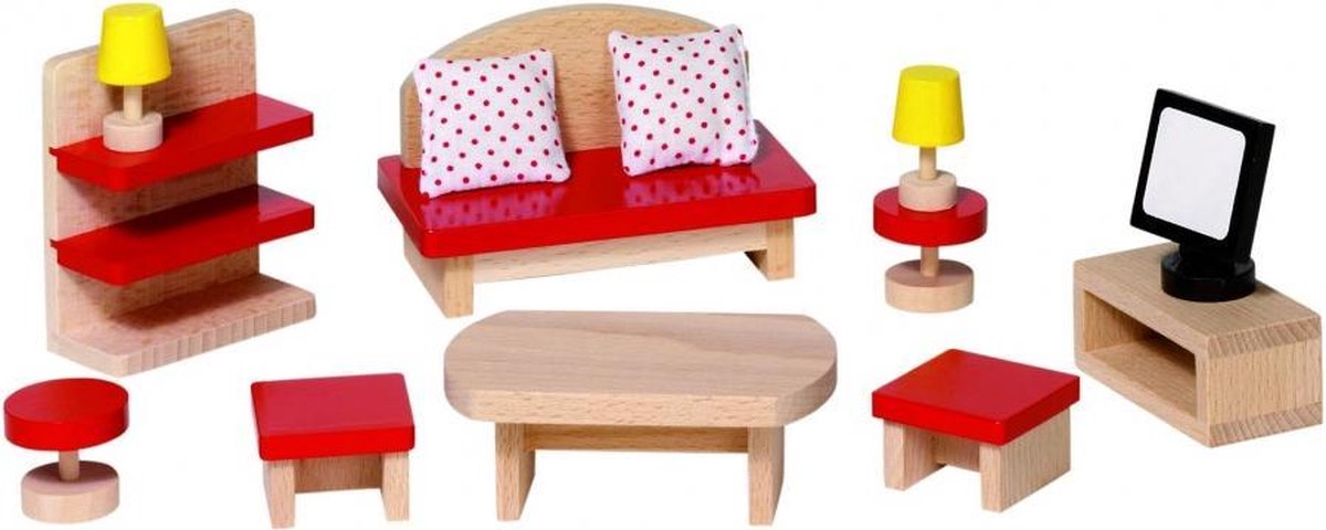 Goki Houten poppenhuis woonkamer 13-delig