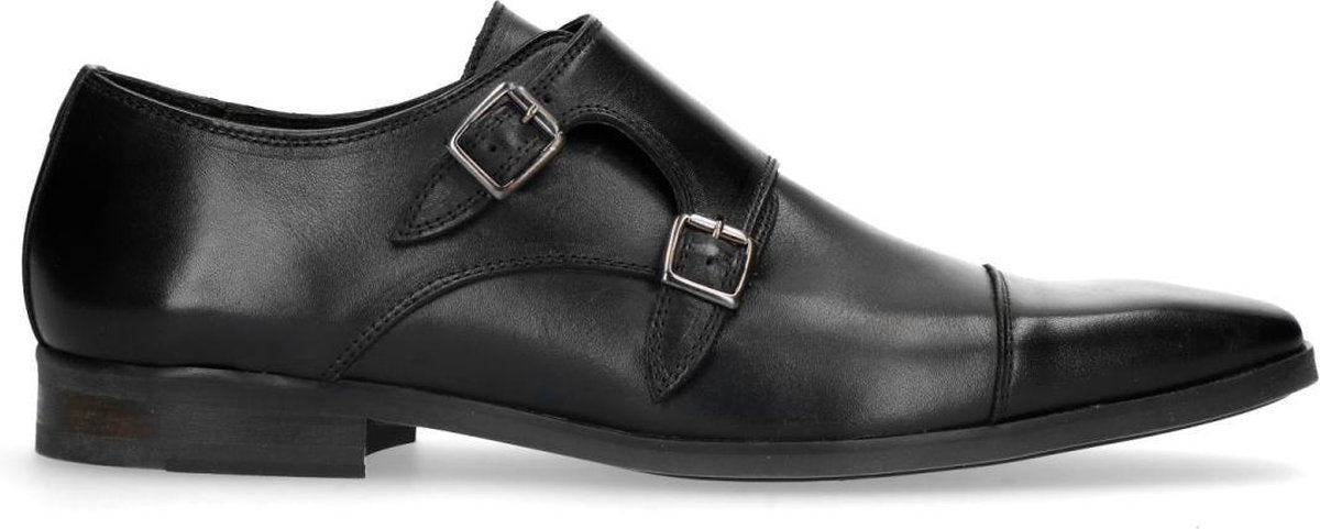 Manfield - Heren - Zwarte leren gespschoenen - Maat 41