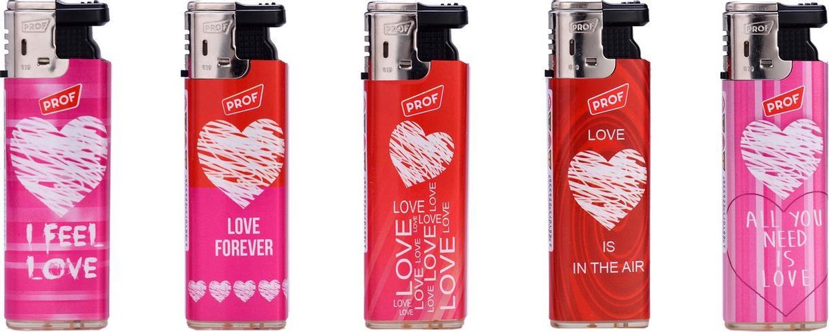 Slidecap aanstekers - Lighters - Prof - 50 stuks - Heart design