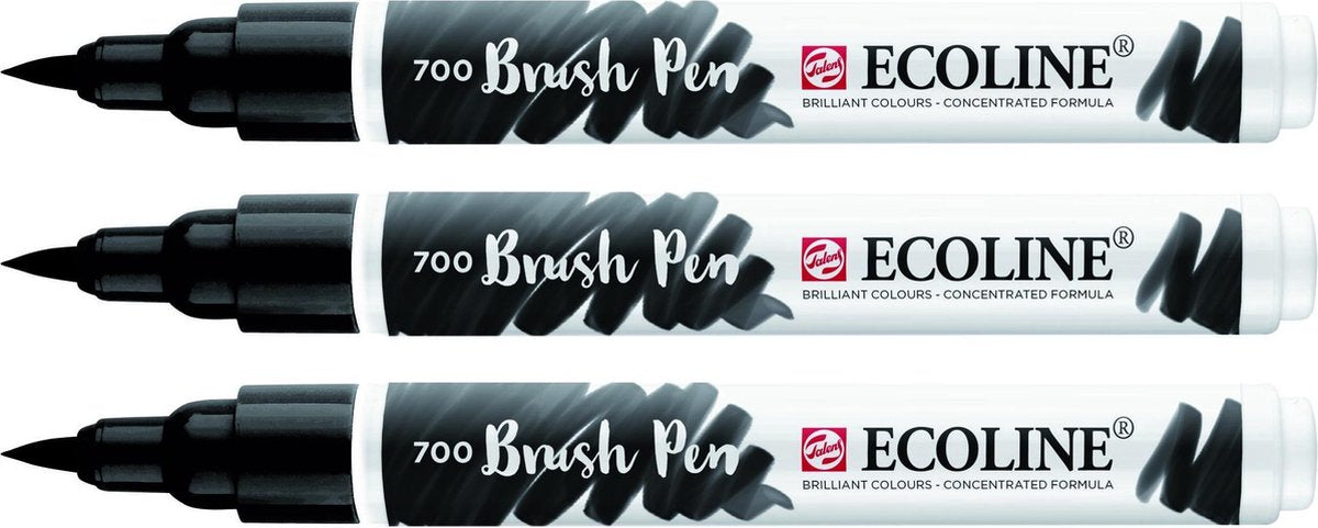 3x Ecoline Brush Pen 700 zwart