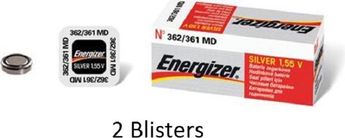 2 stuks (2 blisters a 1 stuk) Energizer 362 / 361 Horloge batterij Zilver Oxide SR721SW
