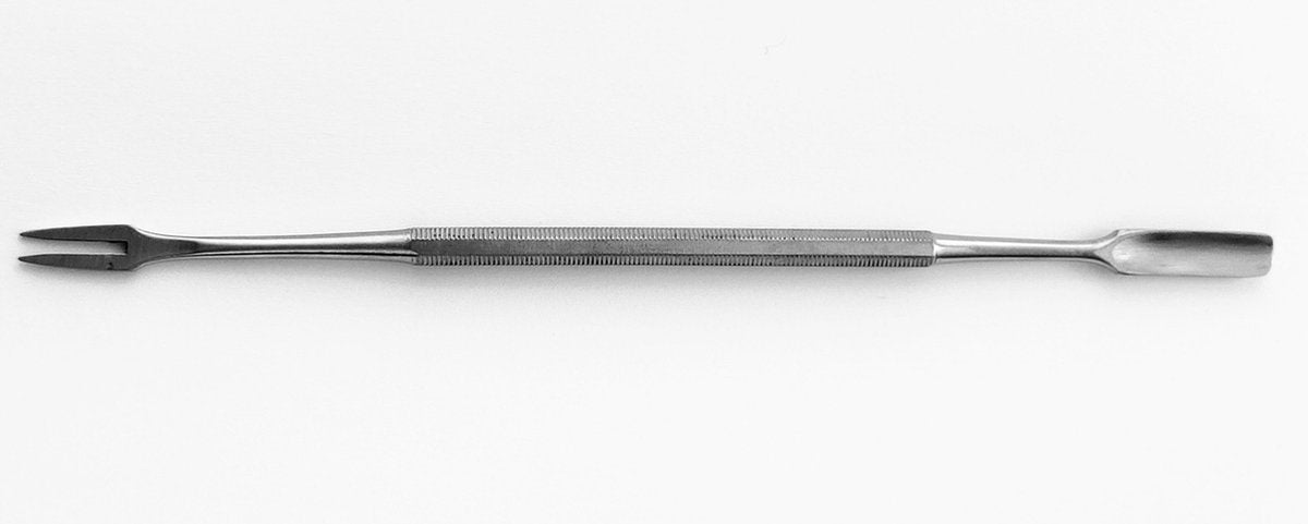 BeautyTools Bokkepoot/Nagelriem Duwer (gebogen uiteinde/vork) /Bokkepootje Voor Pedicure Kalknagels En Tenen (16cm) - (NP-2717)